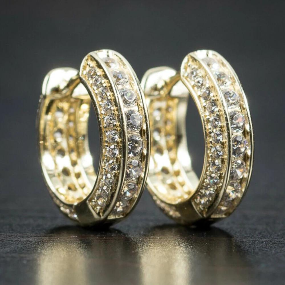 Hip Hop Round Hoop Earrings for Men Crystal Cubic Zirconia Fashion Versatile Male Jewelry Trend Circle Earring Gift