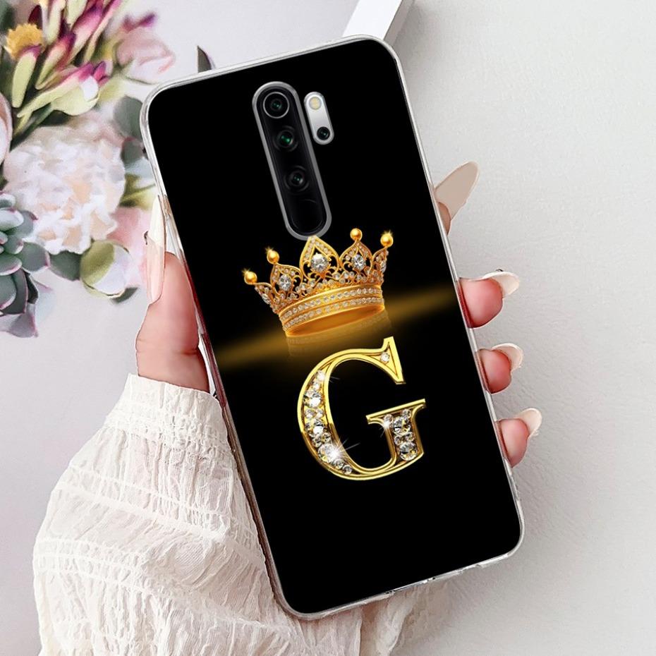 Fashion Crown Initial Letter Case For Xiaomi Redmi Note 8 Pro Note8 8T Soft Silicone TPU Cover For Redmi Note 8 8Pro Phone Cases