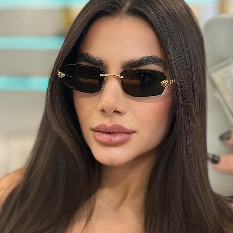 frameless trimmed small frame metal cheetah sunglasses European and American fashion ins sunglasses for women