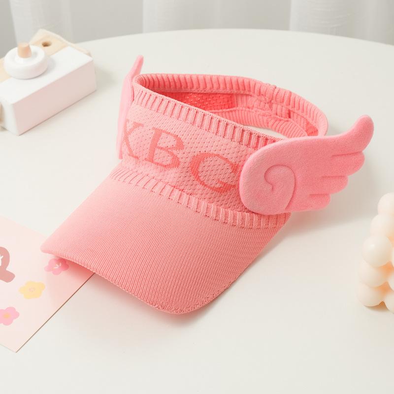 Children'S Knitted Empty Top Hat Summer Sun Hat Cute Rabbit Ears Letter Wings Cool Hat Parent-Child Show Ponytail