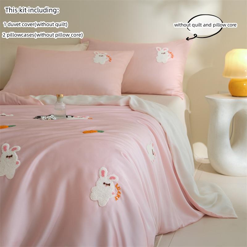 

3 предмета розовый комплект пододеяльника (1*Пододеяльник + 2*Наволочки, без сердцевины),Мультяшный постельный комплект с вышивкой кролика, мягкий и удобный 135x200cm 3pcs розовый