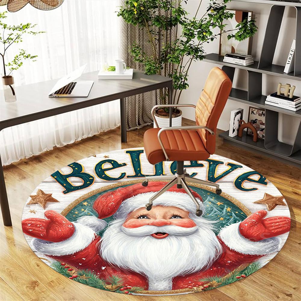 1PC Santa Claus Believe Office Round Area Rug, Under Office Chairs Bedroom Living Room Home Decor, Carpet for Office -1110145
