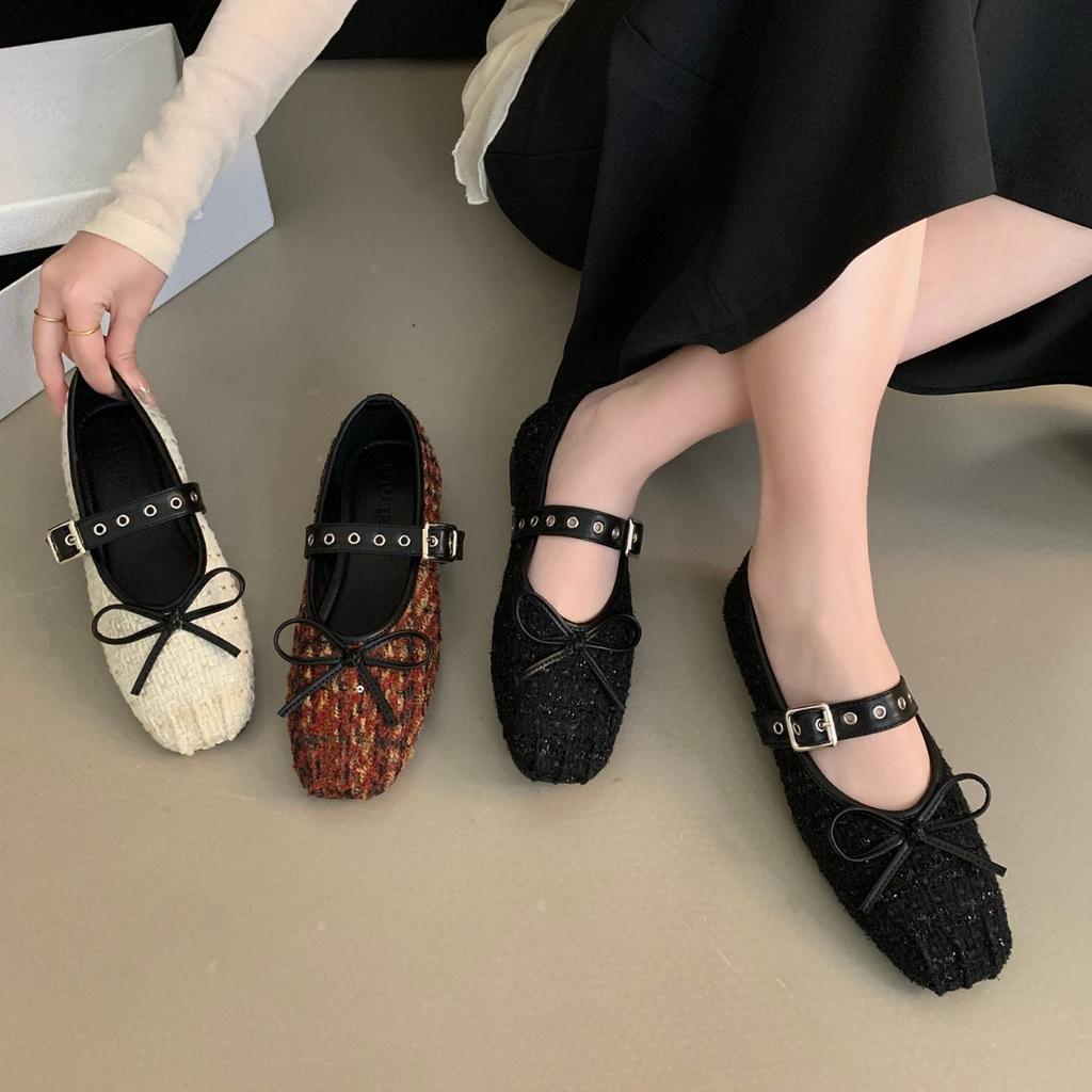 Evening wind bow shallow mouth Mary Jane shoes women's shoes 2025 early spring ballet flat shoes show long legs