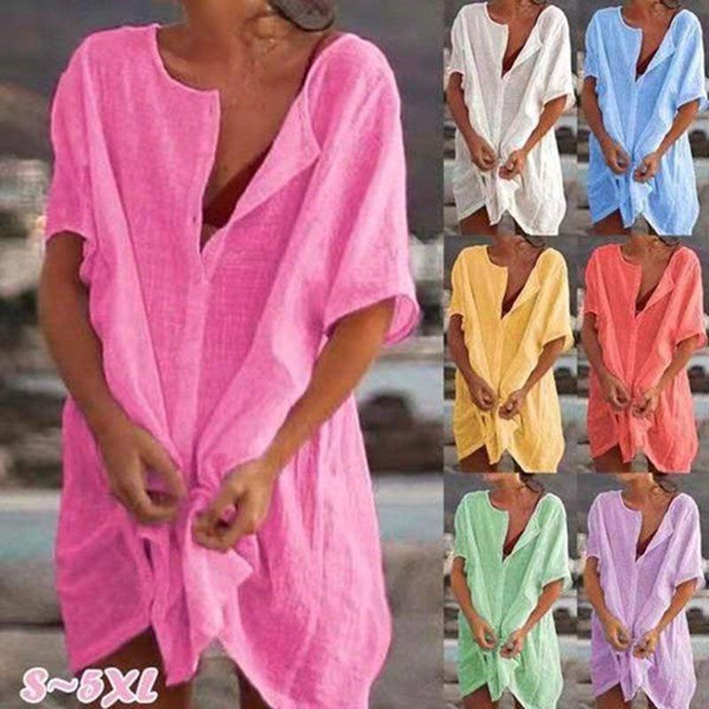 Women's Button Up Blouse Casual Comfy Top Mini Dress Plus Size S-8xl Stylish