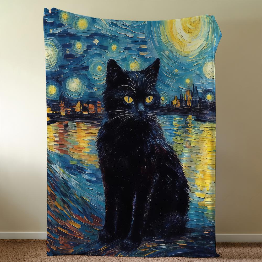 Starry Night And The Cat Blanket Throw Super Cosy Plush Living Room Sofa Couch Childish Birthday Gifts
