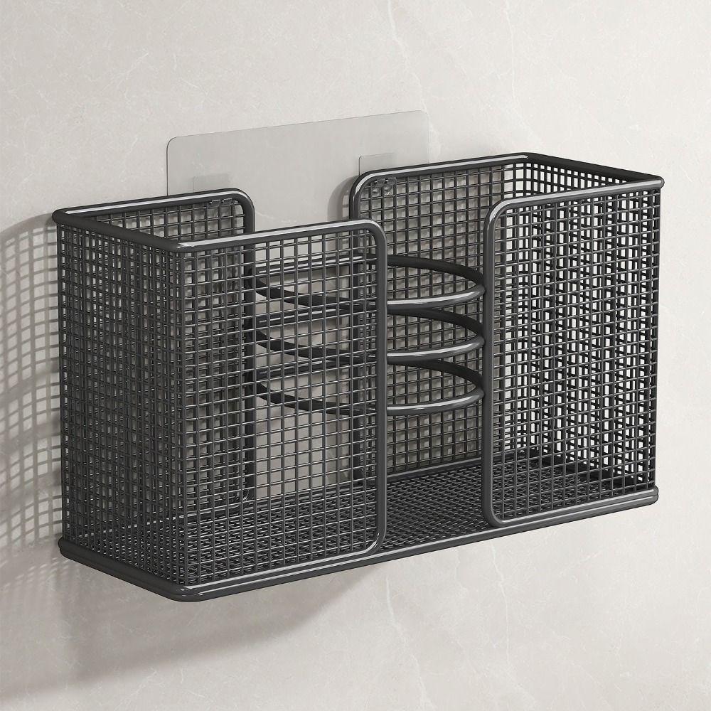 Wall Mounted Hair Dryer Storage Holders No-Drill Comb Curling Storage Rack Cabinet