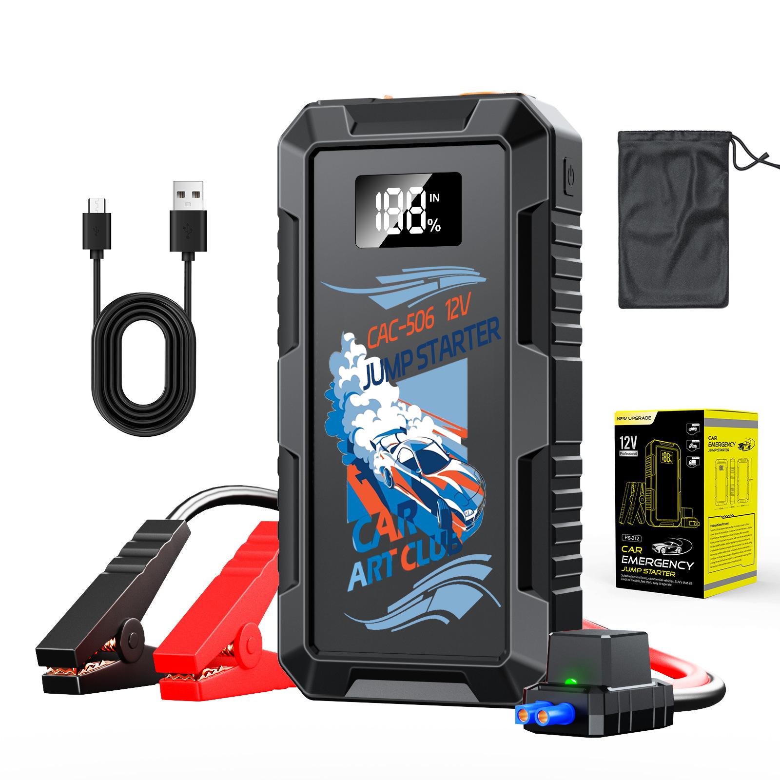 12V Car Emergency Jump Starter Multi-Function, Portable Power Bank with Power Diagnostics, Safety Hammer and USB Charger.