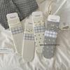Koreanische Knöchelsocken mit Schleife und Sternen in Grau und Weiß für Frühling/Sommer