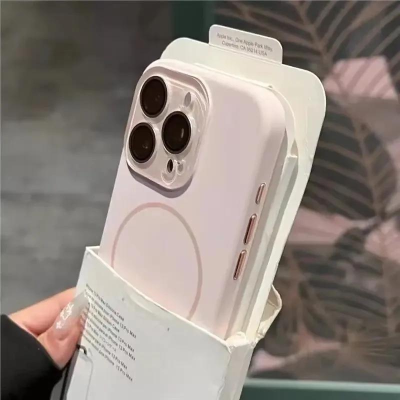 Silicon Lichid de Lux Pentru Carcasă Magsafe pentru iPhone 16 14 13 11 12 15 16 17ProMax Magnetic Încărcare Wireless Protecție Lentilă Sticlă