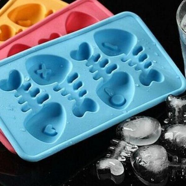 Formă de ciocolată și tavă pentru cuburi de gheață din os de pește din silicon albastru