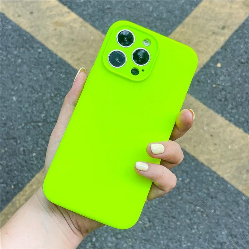 Neon Liquid Silicone Full Coverage Shockproof Customized Print Pure Color Mobile Phone Cases for 11-16 Pro Max