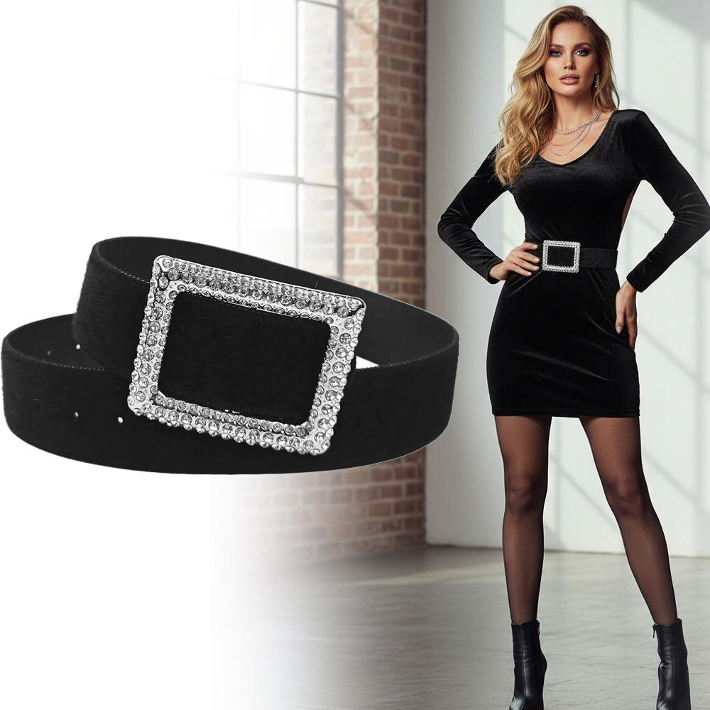 

Versatile Rhinestone Belt Luxury Brand Design Retro Wide Waistband Vintage Slimming Dress Pants Belt Waist Decorative чорний