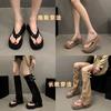 Retro two-wear toe stacking boots women's autumn new thick-soled herringbone high sandals trouser tube boots tide
