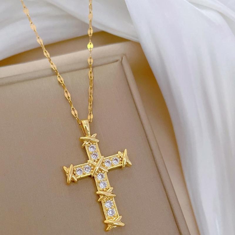 Luxurious Diamonds Encrusted Crucifix Necklace Adjustable Length Chain Accessory For Everyday Or Evening Wear