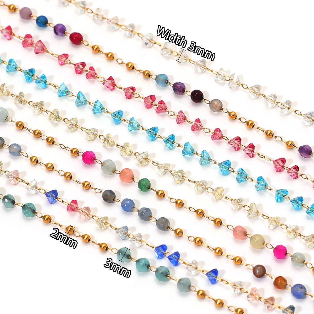 1 Meter Stainless Steel Beaded Triangle Glass Crystal Chains for DIY Jewelry Findings Necklace Bracelet Supplies Earrings Making
