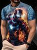 Men's Cartoon Iron Man Pattern 3D Printed T-shirt Summer Street Style Casual Round Neck Top Personalized Creative Urban Fashion Short Sleeve Clothing