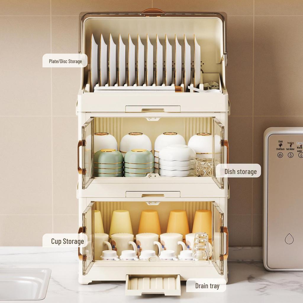 Kitchen Storage Rack for Bowls, Plates, and Chopsticks with Draining Tray