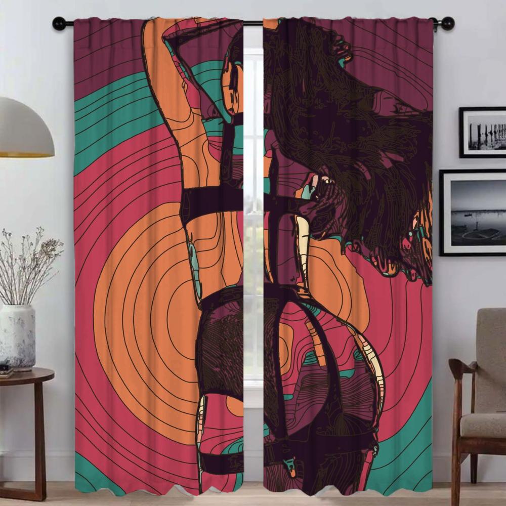 Set Of 2 Anti Mosquito Curtains Abstract Sexy Girl Camera Window Curtain Tulle Bedroom Blinds Kitchen Light Blocking Polyester Ideal For Master