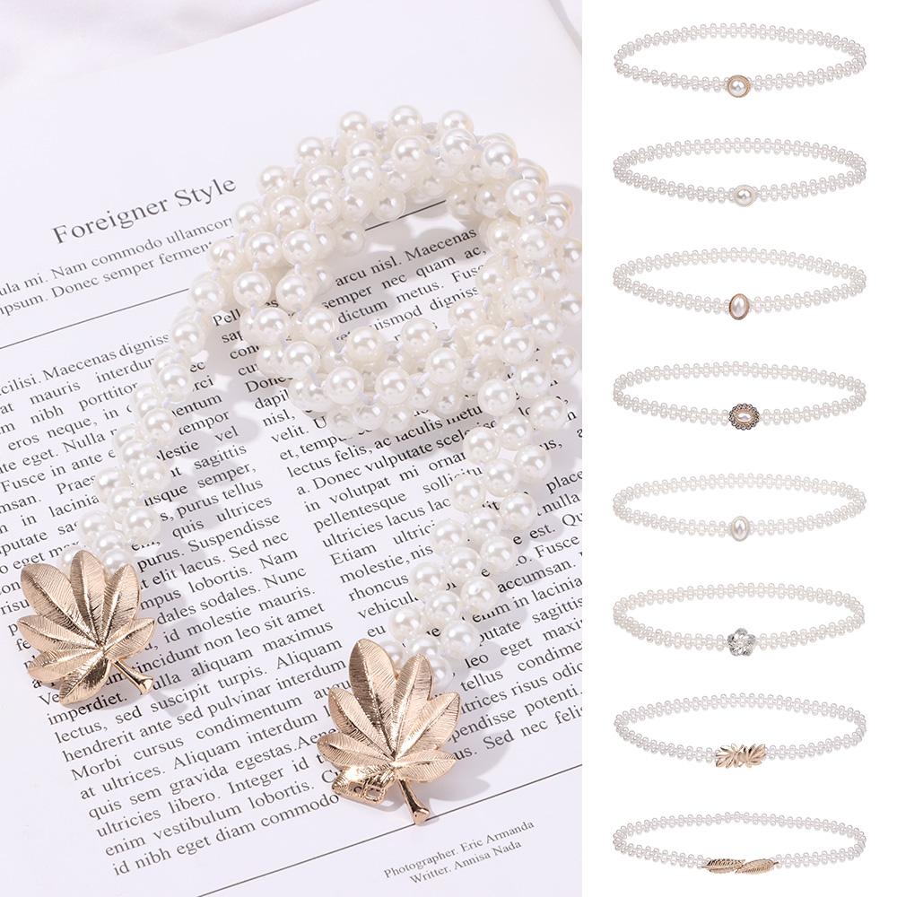 Elegant Clothing Supplies Dress Decoration Pearl Waist Belt Elastic Buckle Pearl Chain Dress Strap