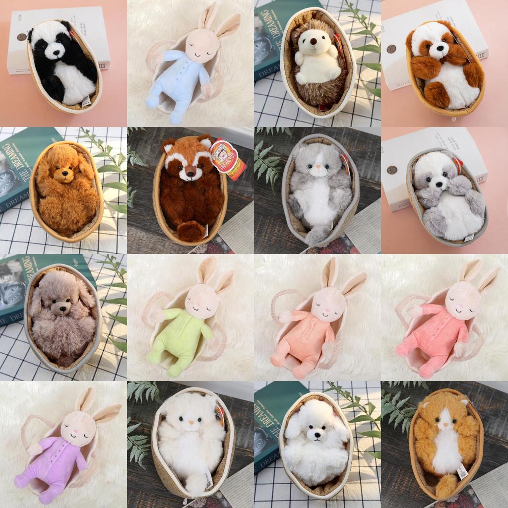 Cat Panda Raccoon And Hedgehog Plush Doll With Basket Design For Kids Gift