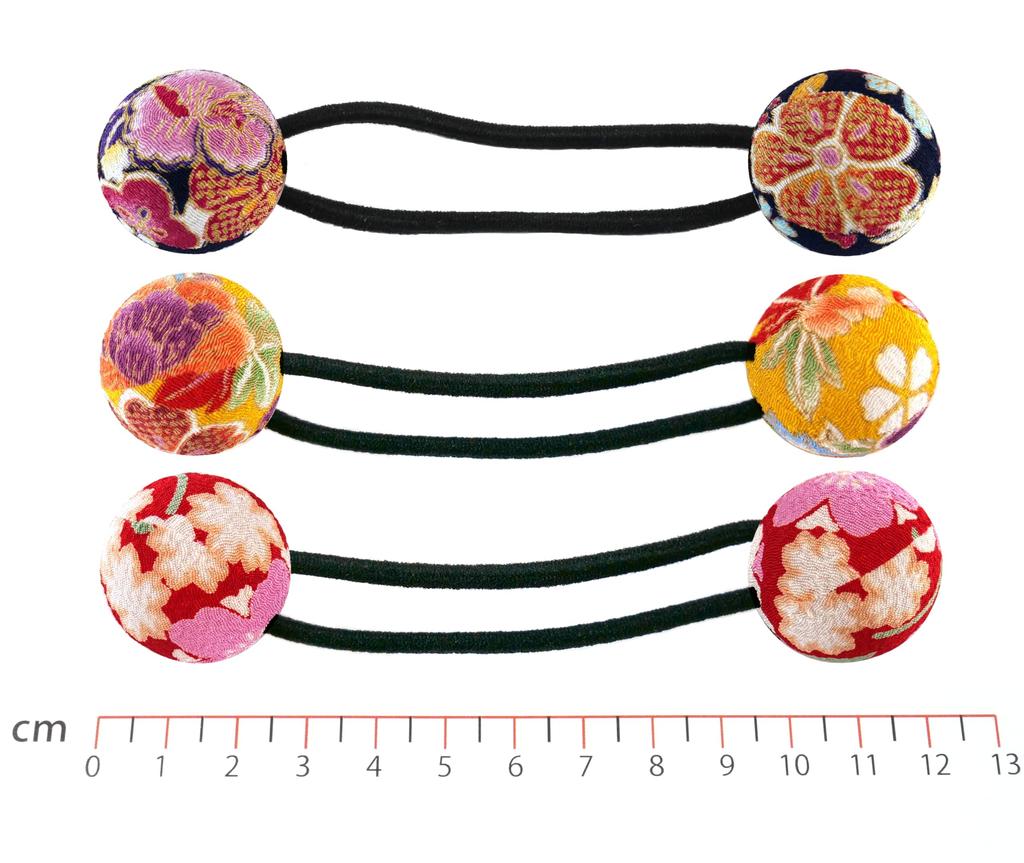 Flower Chirimen Hair Ties Set Japanese Pattern Chirimen Ring Hair Hair Accessories Ball Set 1 Yamabuki Clips/Hair (3 pieces) - Ties/Pony - (2.5cm) -