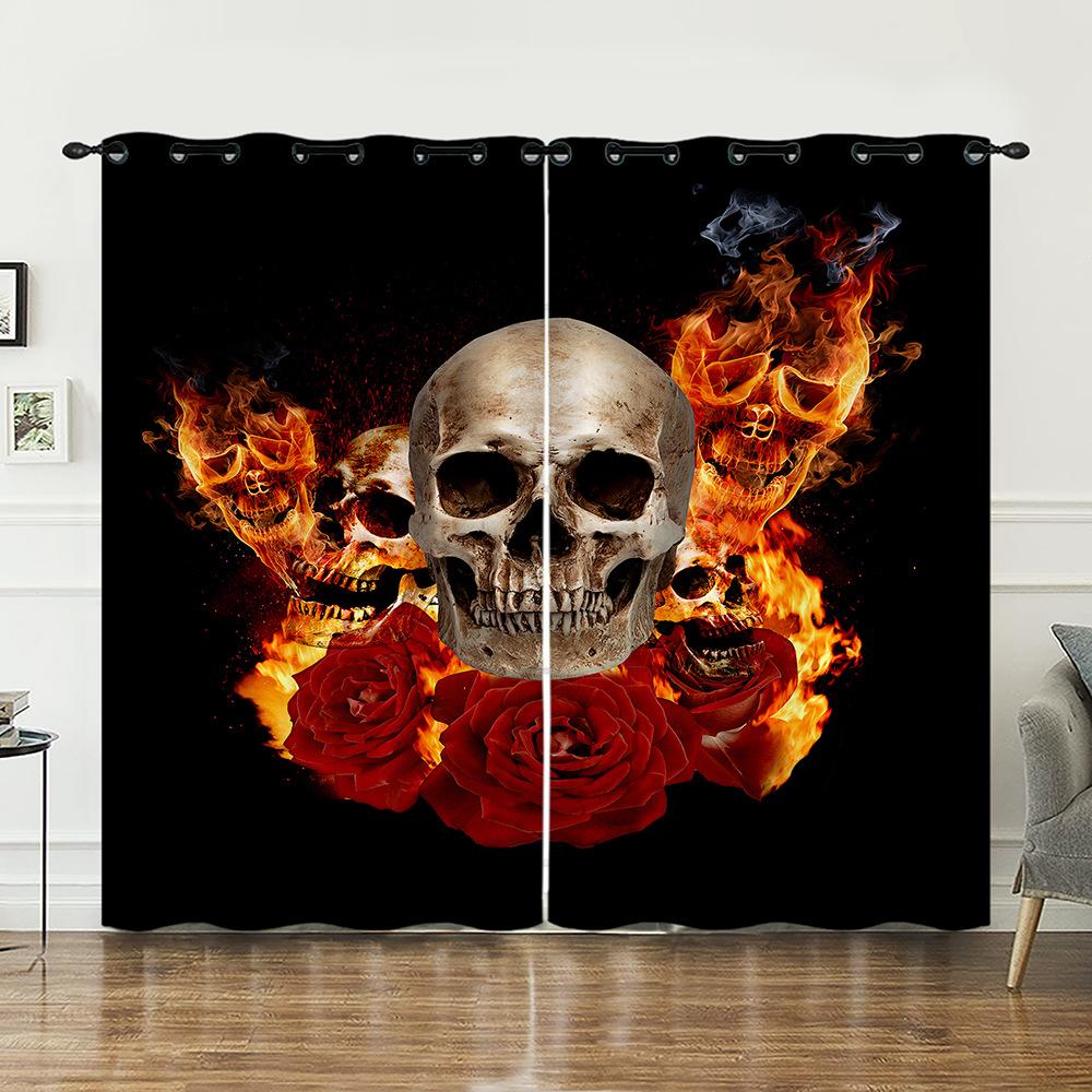 Curtains Skull Gothic Sunshade Bedroom Living Room Digital Printing Curtains Blackout Without Punching