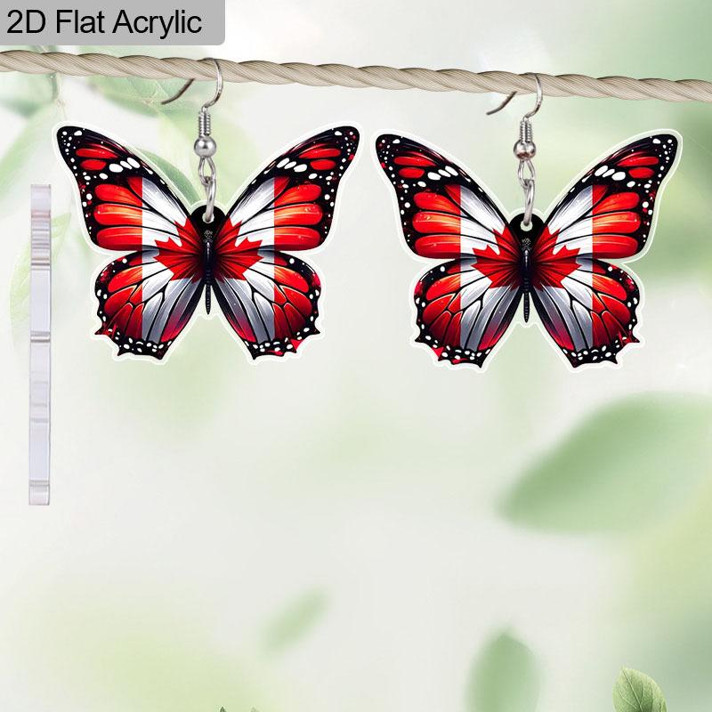 2D Flat Colorful Butterfly Canada Flag Acrylic Material Dangle Earrings Lightweight Colorful Earrings for Women Jewelry Gifts