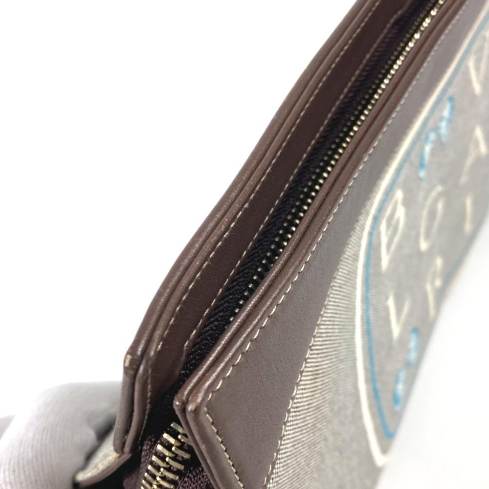 Bvlgari Logo Bag Pouch Cluch Bag  Canvas/Leather gray/Brown