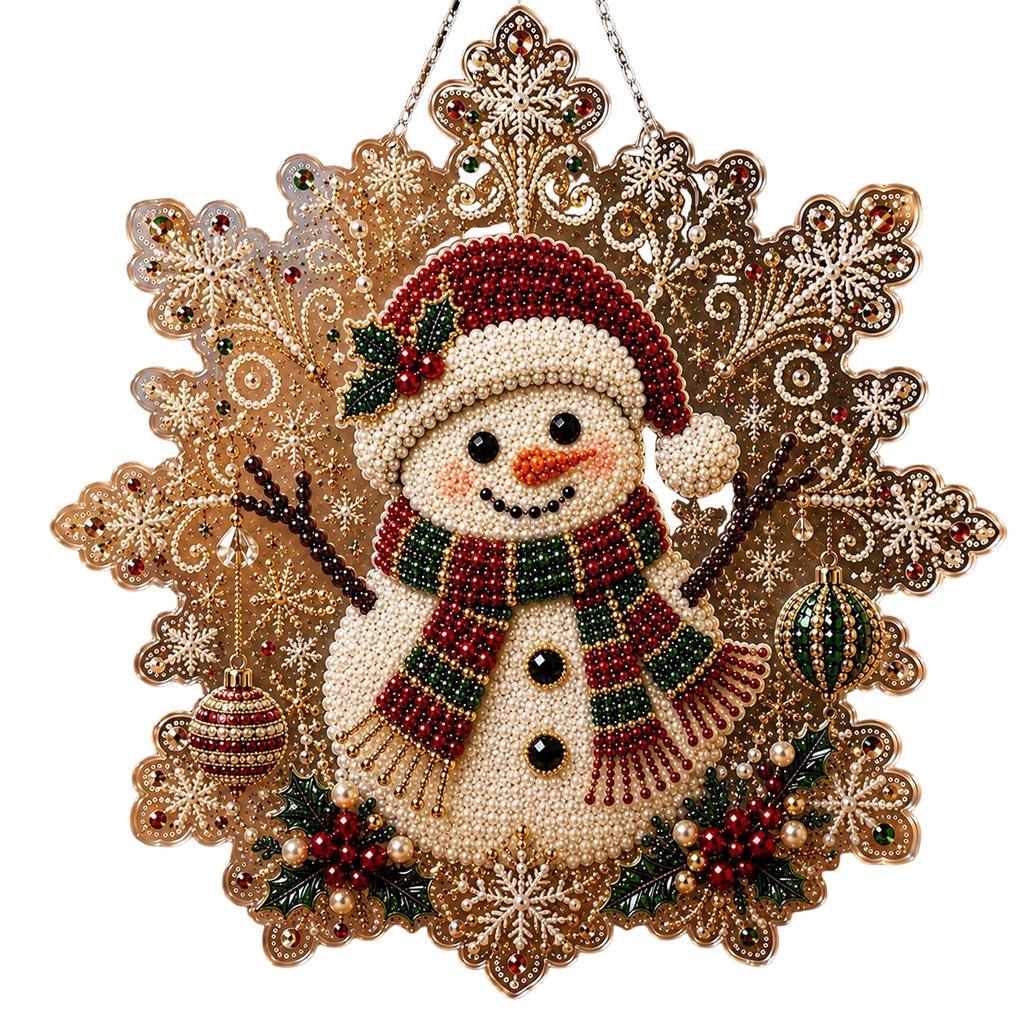 Christmas Pearl Diamond Painting Suncatcher Kit - 8 Inch Acrylic Snowflake Ornament with 3D Mixed-Size Beads Pre-Assembled Metal Chain for Holiday