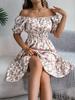 Euro Sommer Florales A-Linien-Kleid mit Rüschensaum für Freizeitkleidung