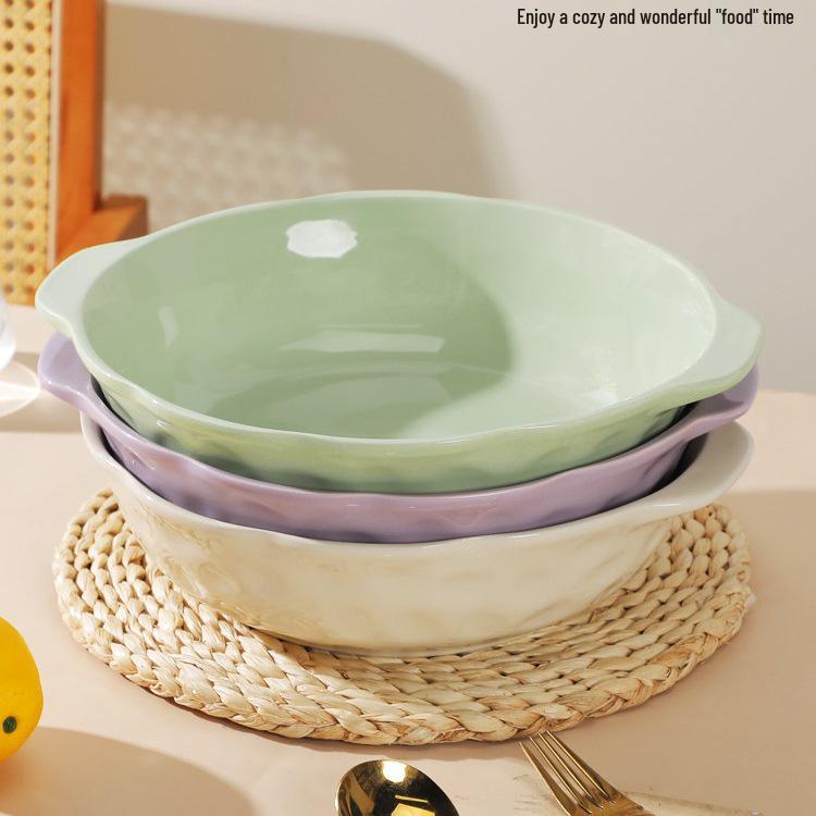 12" Double-Handled Ceramic Soup Bowl, Large Capacity Pot for Home Use, Ideal for Soup, Pickled Fish, and Boiled Meat, High-Temperature Resistant.