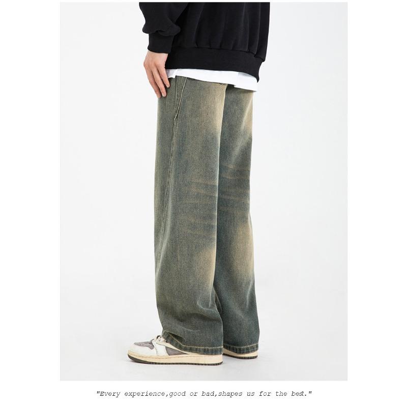 Jeans Uomo Nuovi Stile Americano Retrò Design Largo Spaccato Primavera Autunno