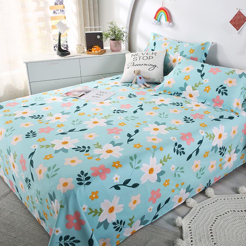 3Pcs Botanical Floral Pattern Bed Sheet Set 100% Cotton Skin-friendly Breathable Bedsheet Sets Home Flat Sheet with Pillowcases