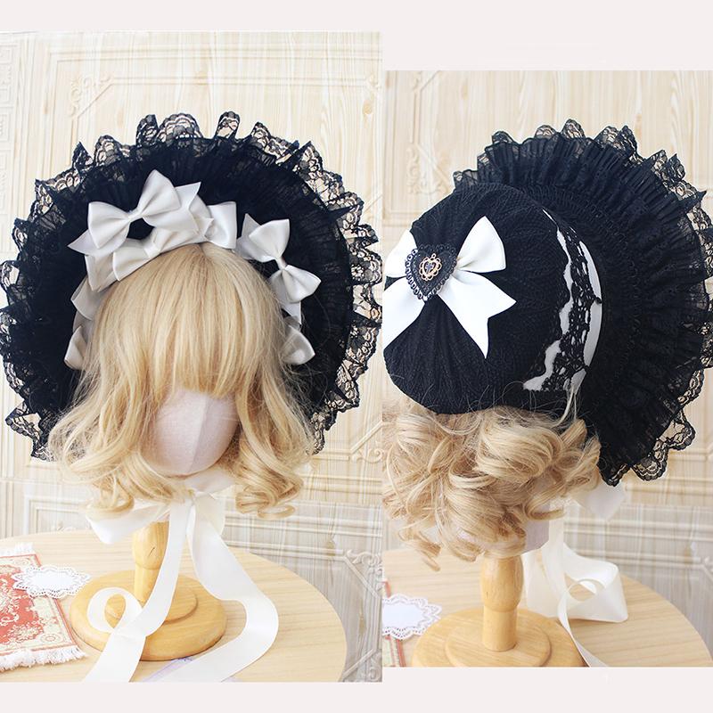 Cappello Gotico Nero Scuro per Ragazza Cappello Vittoriano Vintage Cosplay Lolita Bellissimo Cappello di Pizzo Copricapo