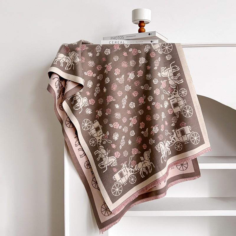 Elegant French Vintage Butterfly Print Faux Cashmere Scarf Women Warm Thick Wrap Shawl Office Winter