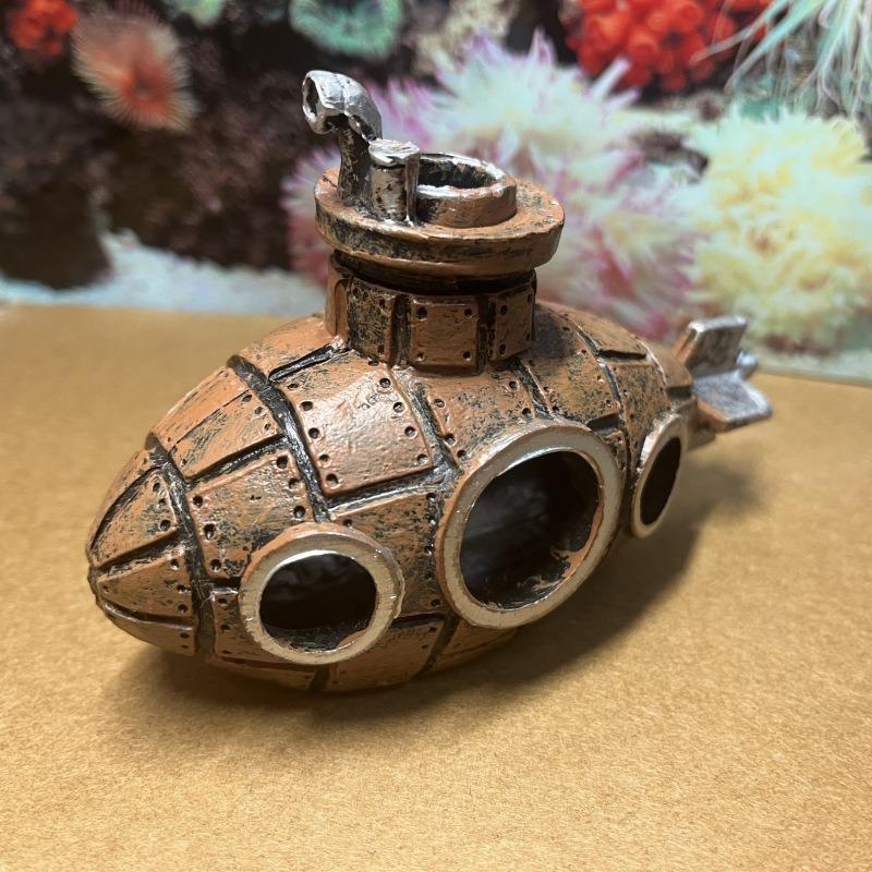 1pc Submarine Aquarium Decoration with Two Float Balls Resinous Fish Tank Accessories