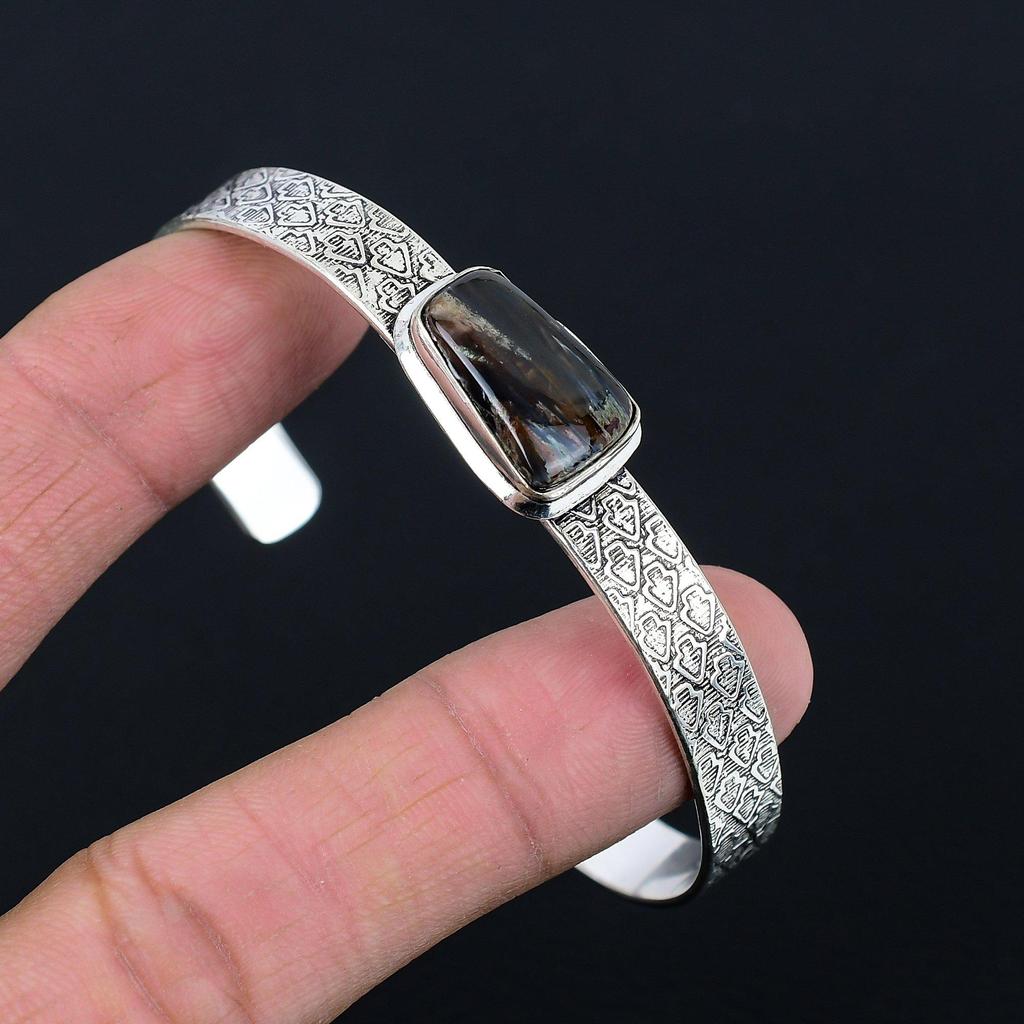 Muttertagsangebot 925 Silber Strahlender Pietersit Edelstein Art Deco Armreif Schmuck