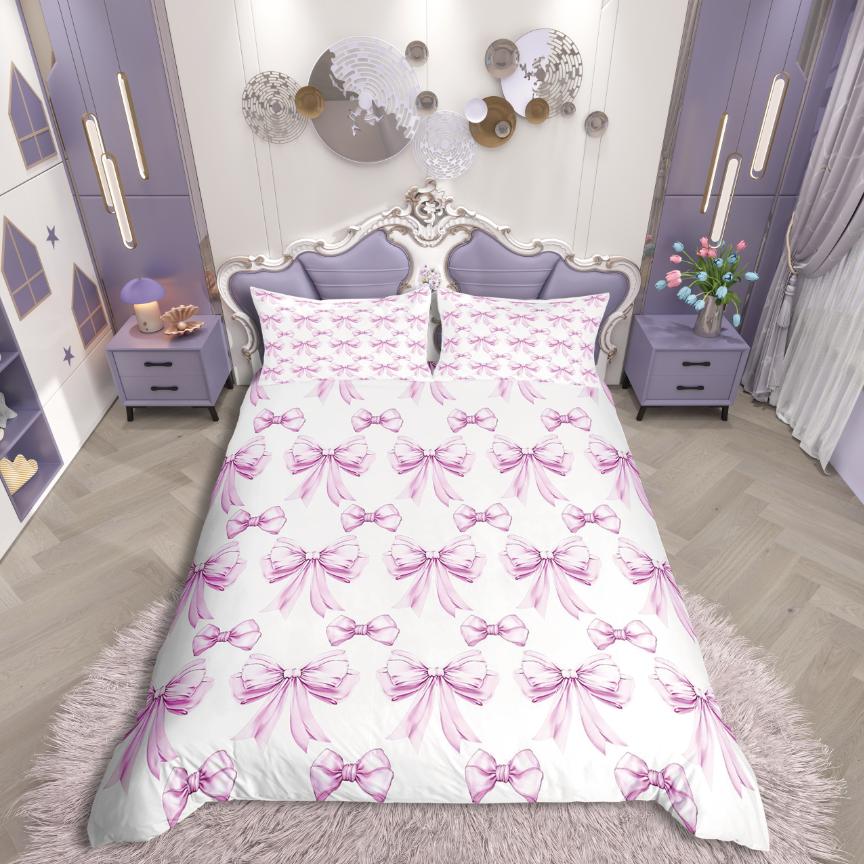 Homewish Kawaii Ribbon Bowknot Duvet Cover SetDreamy Princess Bedding SetCartoon Bow Comforter Cover Set