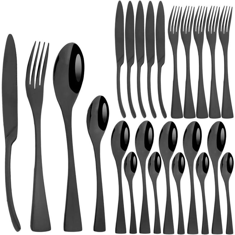 24Pcs/Set Cutlery Sets 304 Stainless Steel Mirror Tableware Knife Forks Spoons Silverware Dinnerware Kitchen Flatware Gift Box