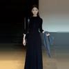 High Quality! French Premium Black Knitted Long-sleeved Dress for Women's Early Autumn Waist and Bottom Dress