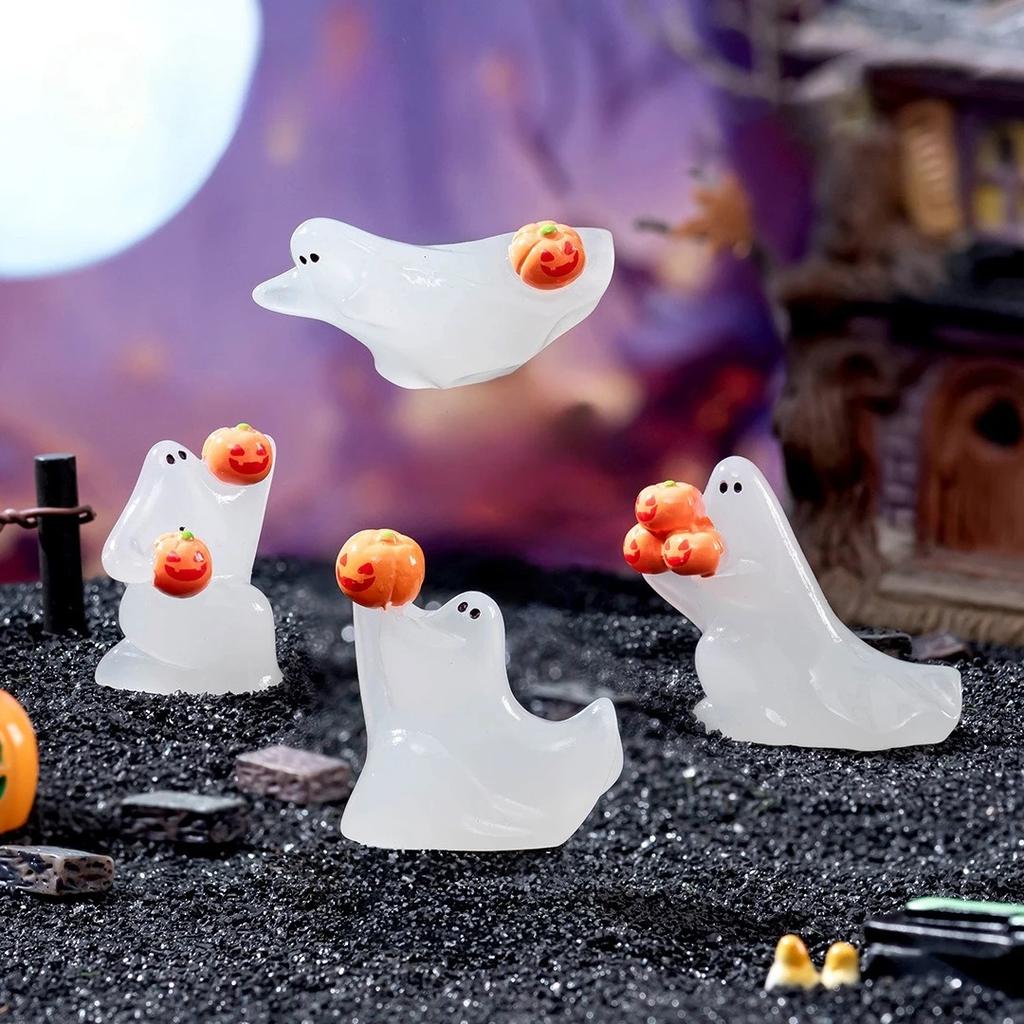 4Pcs Luminous Pumpkin Ghost Doll Mini Figures Fish Tank Decor Glow In Dark Figure Garden Micro Flower Potted Landscape Ornament