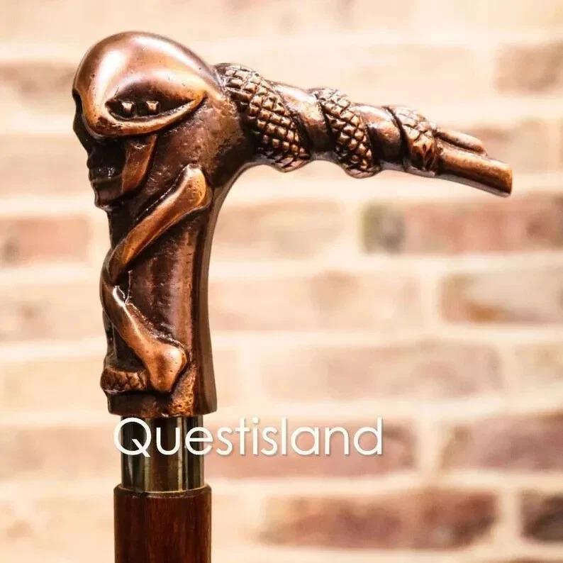 

Ghost Handle Wooden Victorian Foldable Cane Collectible Men s Gift золотой