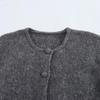 2025 Spring Women's Short Knit Cardigan with Round Neck and Long Sleeves