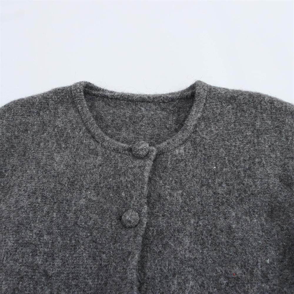 2025 Spring Women's Short Knit Cardigan with Round Neck and Long Sleeves