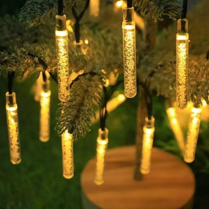 Christmas Decor Outdoor Solar Powered String Lights 20/50/100 LED Cylindrical Bubble Wand Lights for Wedding Party Birthday Garden Camping