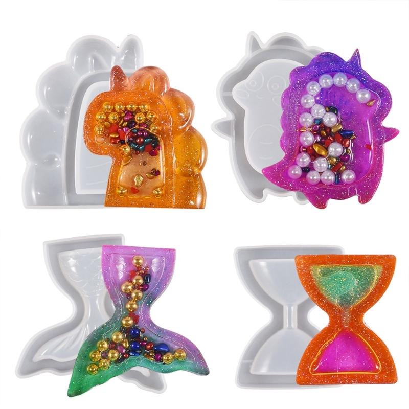 Hourglass Keychain Silicone Mold Epoxy Resin Casting Dinosaur Charm Molds Craft
