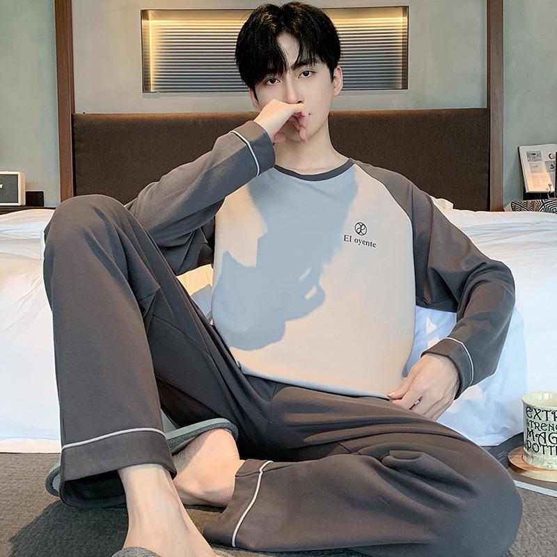 Men's Plus Size Cotton Pajamas: Spring/Autumn Set - Long Sleeve, Loose Fit, Indoor/Outdoor Wear