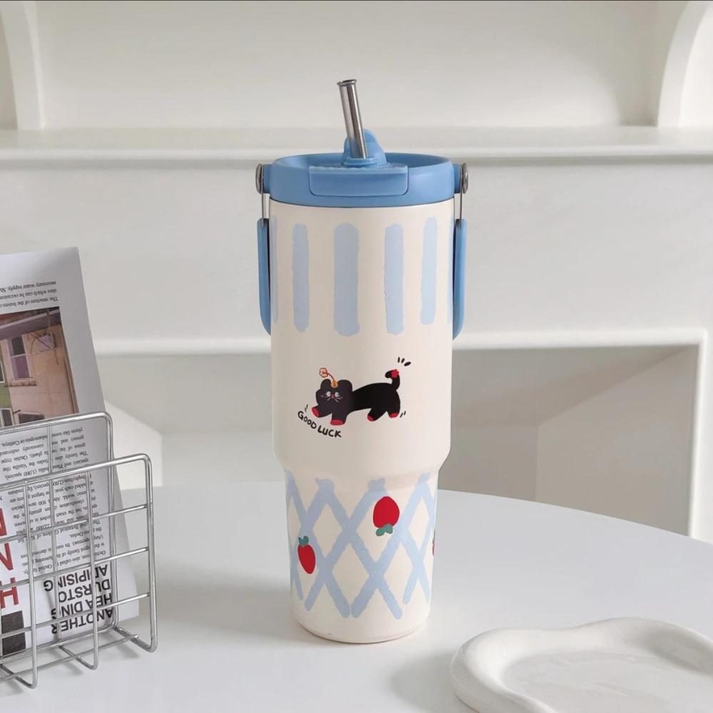 With Straw/Handle Vacuum Cup 900ML Straw Cup High Quality Thermal Mug