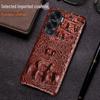 Genuine Leather Half-cover Protective Case for Honor X50, Featuring Cowhide, Crocodile Pattern, and Skull Design.