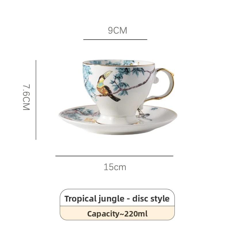 

1PC Flower & Bird Coffee Cup and Saucer Set, Hand-Painted Ceramic Mugs, Elegant Afternoon Tea Cups for Home Use 200ml-220ml